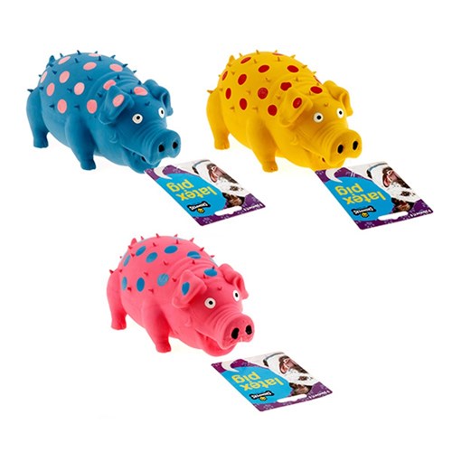 Dog Toy Pig Latex 20cm 3 Asstd Colours