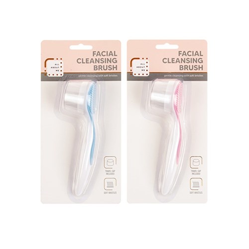 Facial Brush Plastic w Soft Grip 2 Asstd Cols 15x4cm