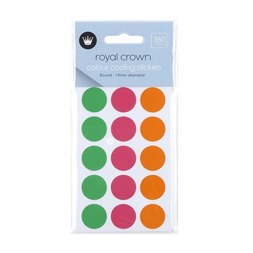 Stickers Round Coloured 360Pk 19mm