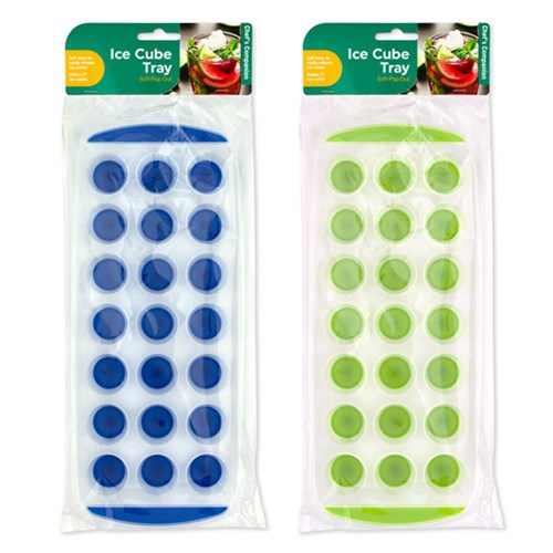Ice Cube Tray w  Soft Pop Out Round Pk1 2 Asstd Cols 12x30cm