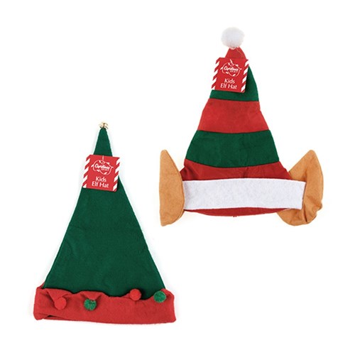 Hat Xmas Elf Kids 2 Asstd