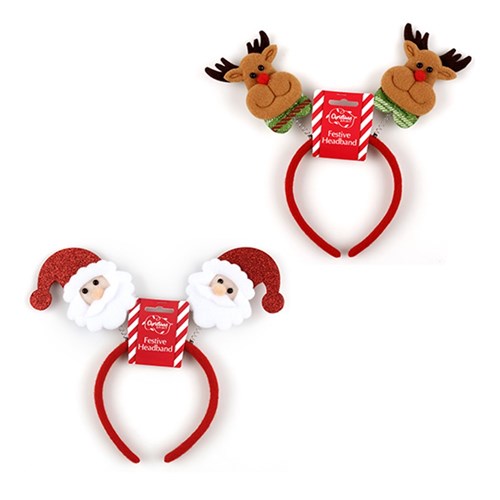 Headband Novelty Xmas Cute Santa Reindeer 2 Asstd
