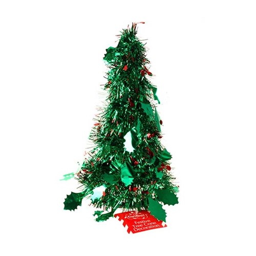 Tree Cone Tinsel Xmas PET 26cm 4Ply Holly Berries