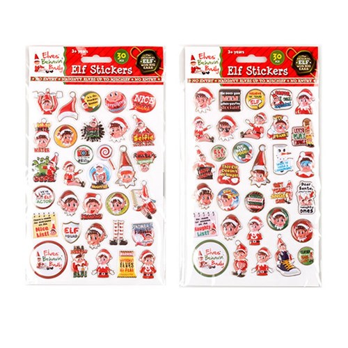 Xmas Elves BB 3D Puffy Stickers 30pc 2 Asstd in SRT