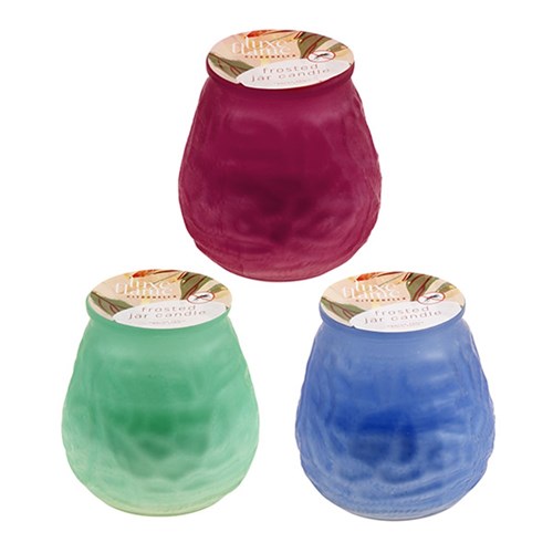 Candle Citronella in Glass Jar Frosted 15 Hr Pk1 3 Asstd Cols