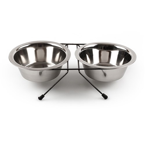 Bowls Pet Double Diner S.Steel Medium w Black Stand