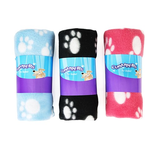 Blanket Pet Polyester 60x70cm 3 Asstd Cols w Paw Print PDQ