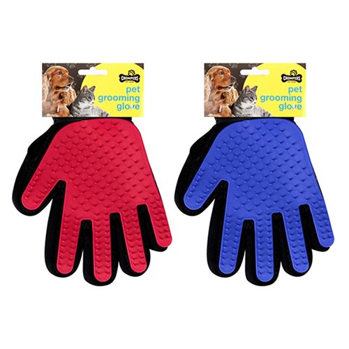 Pet Grooming Glove Brush 2 Asstd Colours Blue / Red