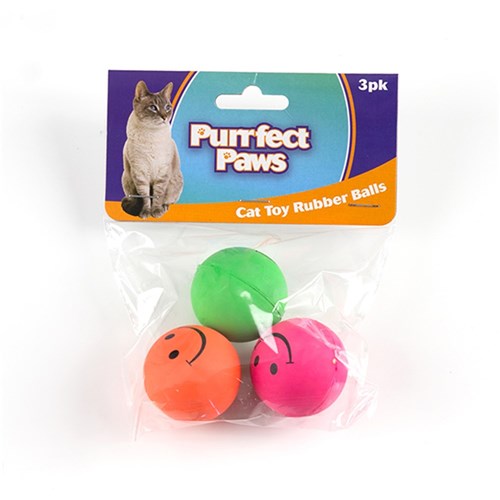 Cat Toy Smiley Face Rubber Balls Pk3
