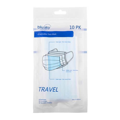 Travel Mask Blue 10Pk