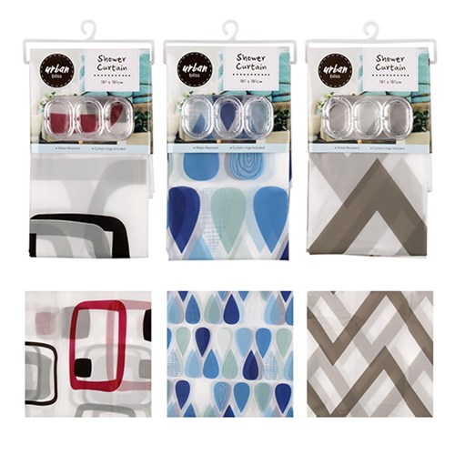 Curtain Shower PEVA 3 Asstd Designs 180x180cm
