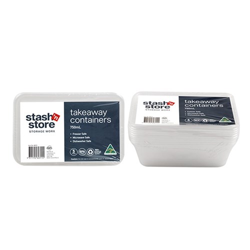 Container Plastic Clear 750ml Pk5 17.5x11.8x5.5cm