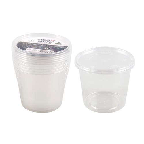 Container Plastic Clear 700ml Round Pk5 11.7x10cm