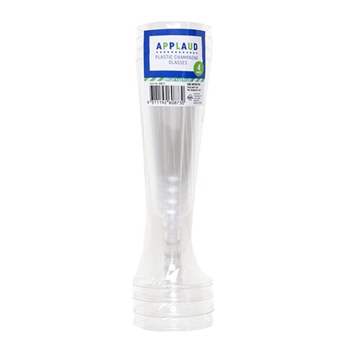 Glass Champagne Clear Plastic Pk4