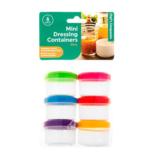 Dressing Container Plastic w Multicolour Lid Mini 35ml Pk6