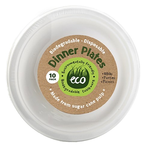 Eco Friendly Plate Dinner 23cm White Pk10