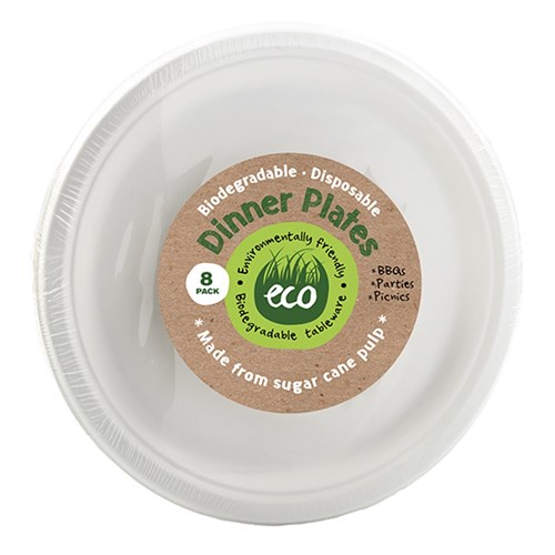 Eco Friendly Plate Dinner 26cm White Pk8