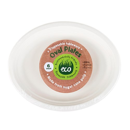 Eco Friendly Plate Oval 30x23cm White Pk6
