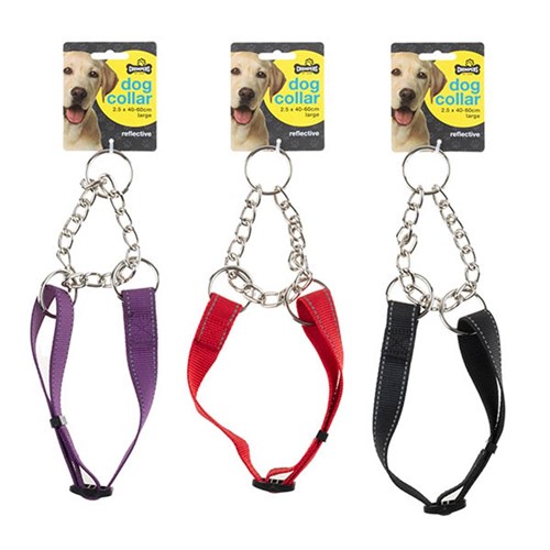 Collar Dog Reflective w Chain Large 2.5x40-60cm 3 Asstd Cols