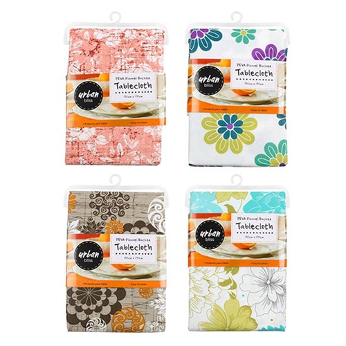 Tablecloth PEVA w Flannel Back 80 gsm 4 Asstd 130x170cm