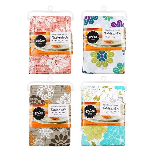 Tablecloth PEVA w Flannel Back 80gsm 4 Asstd 130x225cm