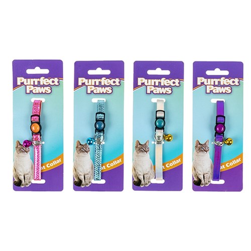 Collar Cat w Bell 30cm 4 Asstd Colours
