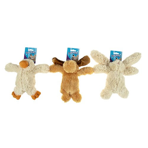 Dog Toy Plush Crinkle Squeaky Animal 25cm 3 Asstd