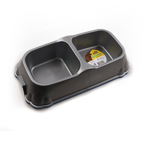 Pet Bowl Double Diner Plastic 34x7.5cm 2 Asstd Metallic Cols