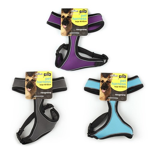 Harness Pet Neoprene Large 48-62cm 3 Asstd Colours