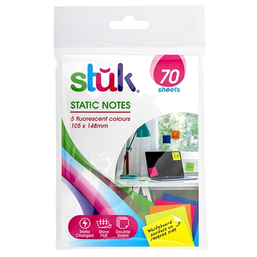 Note Cling Static PP 105x148mm 70 Sheets 5 Mixed Cols