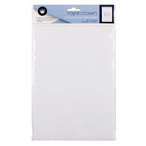 Labels White A4 65 Per Sheet 10 Sheets Total 650Pk