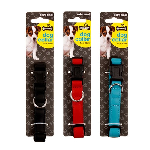 Collar Dog Leather + Neoprene XS 1.5x30cm 3 Asstd Colours
