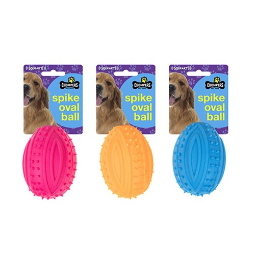 Dog Toy Squeaky Spike Oval Ball 9cm 3 Asstd Colours