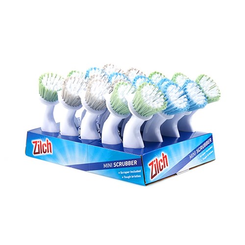 Brush Scrubber Mini Round 6cm Dia w Handle 3 Asstd Cols