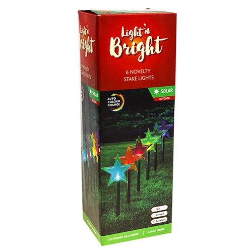 Stake Light Solar 3 Asst Star Reindeer Snowflake Pk6 L2.5m