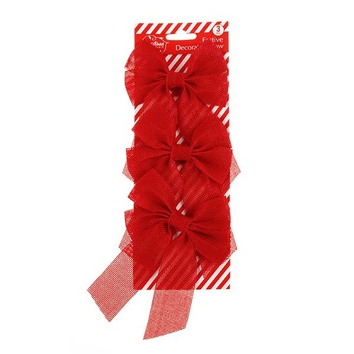 Bow Xmas Linen Small 3pk Red 11.4x16.4cm