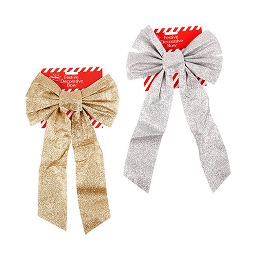 Bow Xmas Glitter Medium Gold/Silver 23x41cm