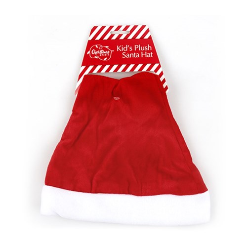 Hat Santa Xmas Plush Basic Kids Size Red