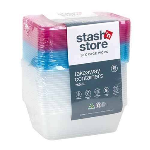 Container Plastic Reusable Colour Lid 750ml pk20