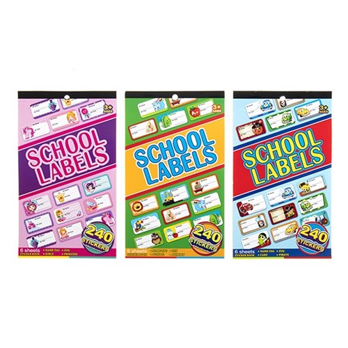 Labels/Stickers Kids School Book 240Pc 3 Asstd