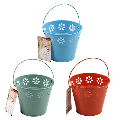 Candle Citronella Tin Pot Daisy Design 12.5x10cm 20hr