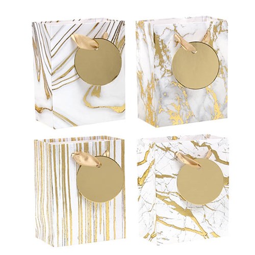 Gift Bag 210gsm Gold Marble Textured Foil w Jhook Small