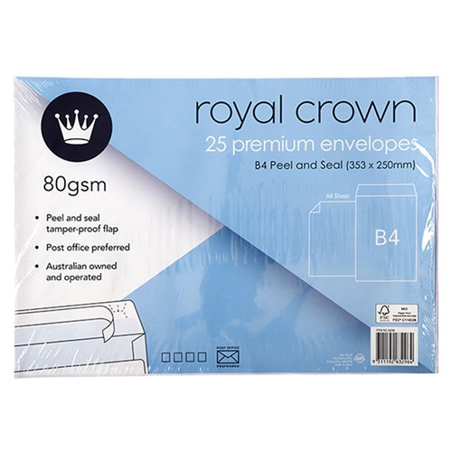 Envelope Wht Pocket 80gsm P&S B4 25Pk P7.6 FSC Mix 70%