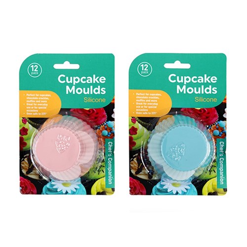 Silicone Style Cup Cake Mould Individual 12pk 2 Asstd Cols