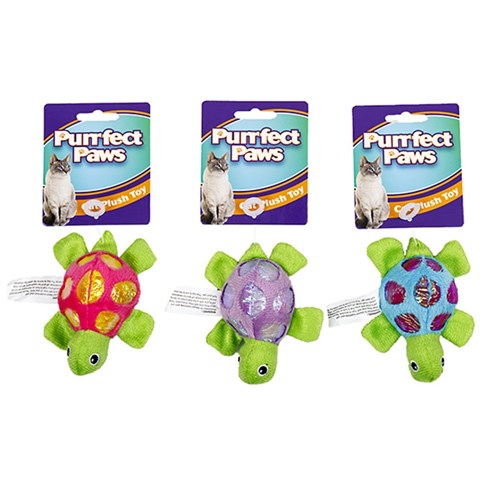 Cat Toy Plush Turtle w Shimmer 3 Asstd