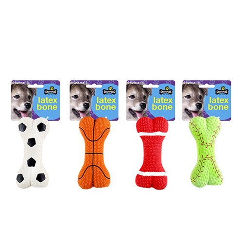 Dog Toy Latex Bone 4 Asstd Colours 13cm