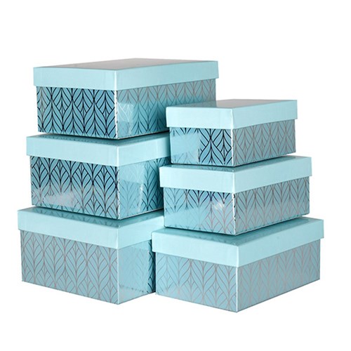 Gift Box Set 6 Rect Leaf Design w Metallic Silver