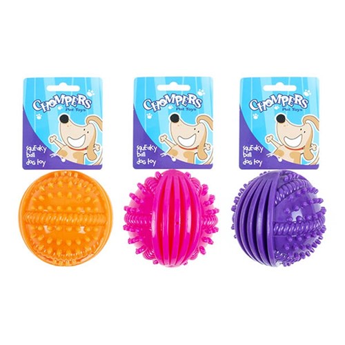 Dog Toy Squeaky TPR Ball 9cm 3 Asstd Colours