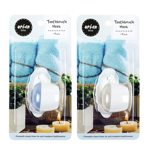 Bathroom Hook Toothbrush 1pk 2 Asst Cols 8x4.7x4.9cm 37gr