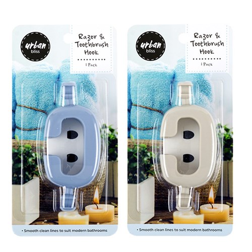 Bathroom Hook Razor & Toothbrush 1pk 2 Asst Cols